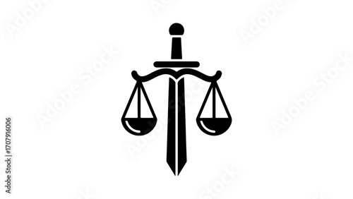 Justice symbol with sword and scales with transparent background