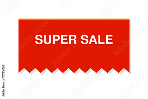 Red banner announcing a super sale with jagged edges.