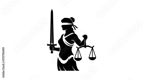 Lady justice silhouette with sword and scales with transparent background