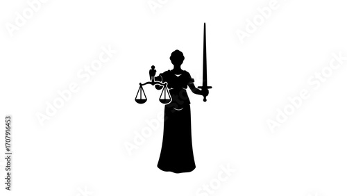 Lady justice silhouette with scales and sword with transparent background