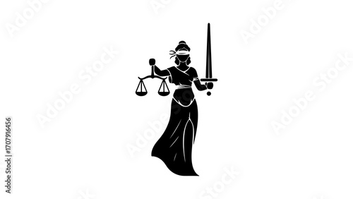 Lady justice holding scales and sword with transparent background