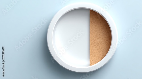 Round White Frame with Brown Texture Abstract Design on Blue Backdrop