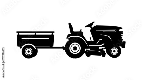 Lawn tractor with trailer with transparent background