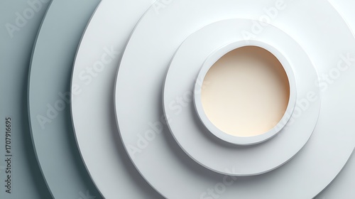 Abstract Minimalist Design with Concentric Circles in Soft White and Gray