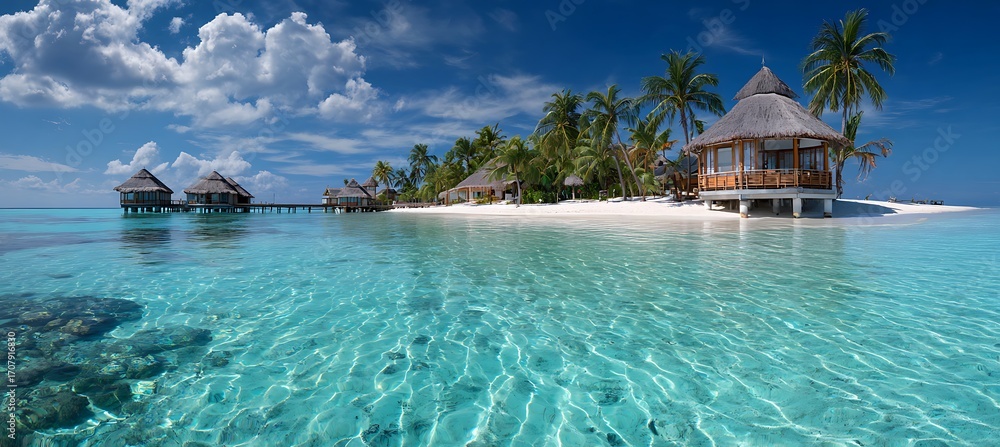Obraz premium Tropical beach paradise island vacation resort ocean view travel destination scenic landscape summer getaway