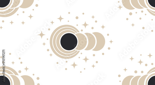 Stylized geometric black hole with concentric rings illustration.