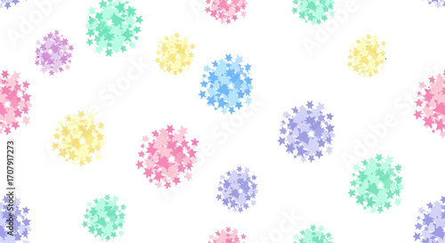 Seamless Pattern of Stylized Colorful Virus Illustrations.