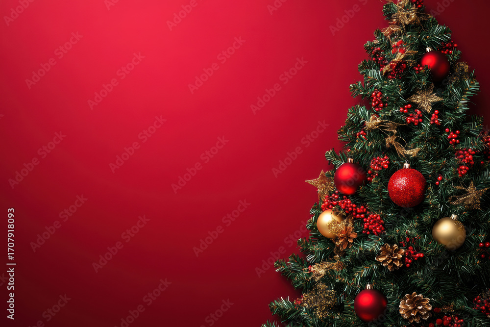 custom made wallpaper toronto digitalChristmas tree adorned with red and gold ornaments against a festive red background
