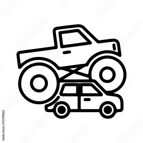 Monster truck crushing car with transparent background