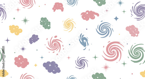 Colorful galaxy swirls and nebula clouds pattern.