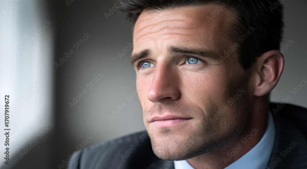 Fototapeta premium Businessman formal suit portrait male blue eyes confident focused thoughtful