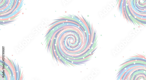 Abstract pastel colored spiral with sparkling glitter dots.