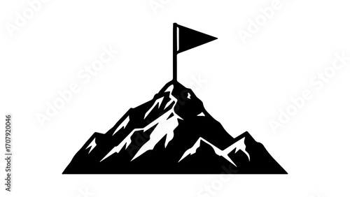 Mountain peak with flag with transparent background