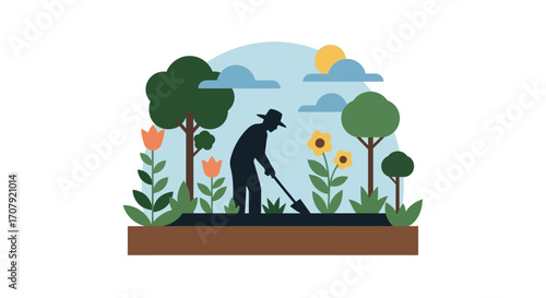 A farmer working in his garden.