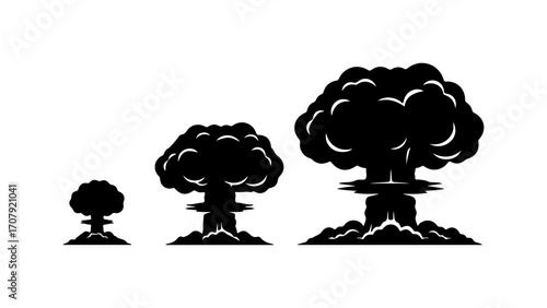 Nuclear explosions of increasing size with transparent background
