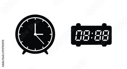 analog clock and digital timer side by side showing time