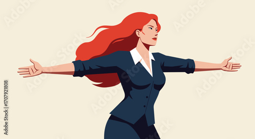 Confident business woman embracing opportunity, vector illustration design