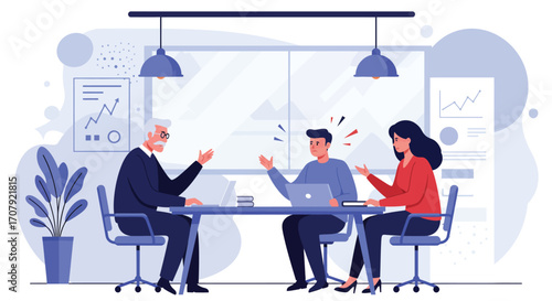 Frustrated discussion between colleagues in office meeting vector art