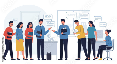 Facing staff reduction: vector illustration of employees with worried expression