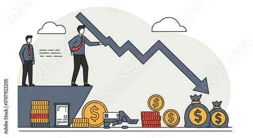 Illustrative depiction of economic decline and recession concept with finance