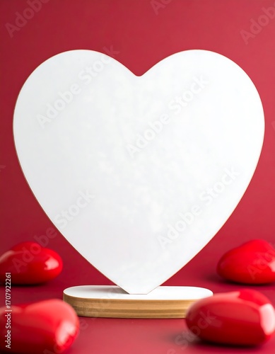 White heart-shaped blank sign, red background