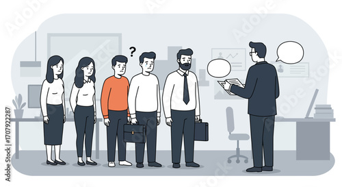 Illustration Depicting Office Workers Facing Uncertain Employment Situation