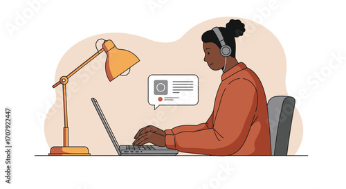 Focused professional engaged in virtual communication while telecommuting