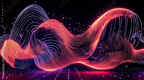 Minimal abstract waves in red and sky blue captured with wide 24mm lens, uniform sharpness, natural diffused lighting