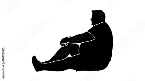 Overweight man sitting in silhouette with transparent background