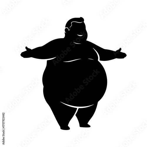 Overweight man with arms outstretched with transparent background