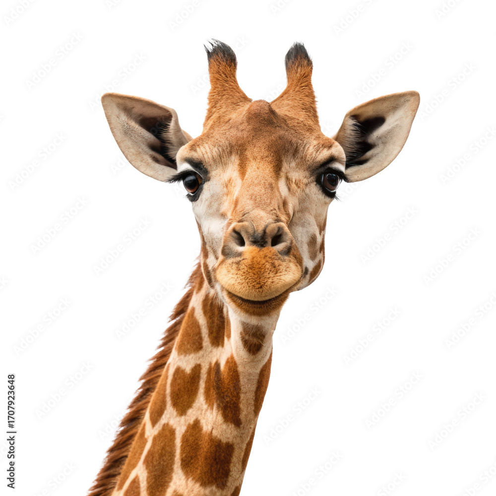 Fototapeta premium funny face expression of a giraffe giraffe funny face expression giraffe portrait animal face transparent background image