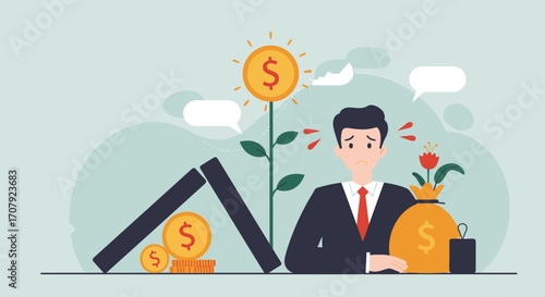 Financial setback impacting investments and economic hardship visualization