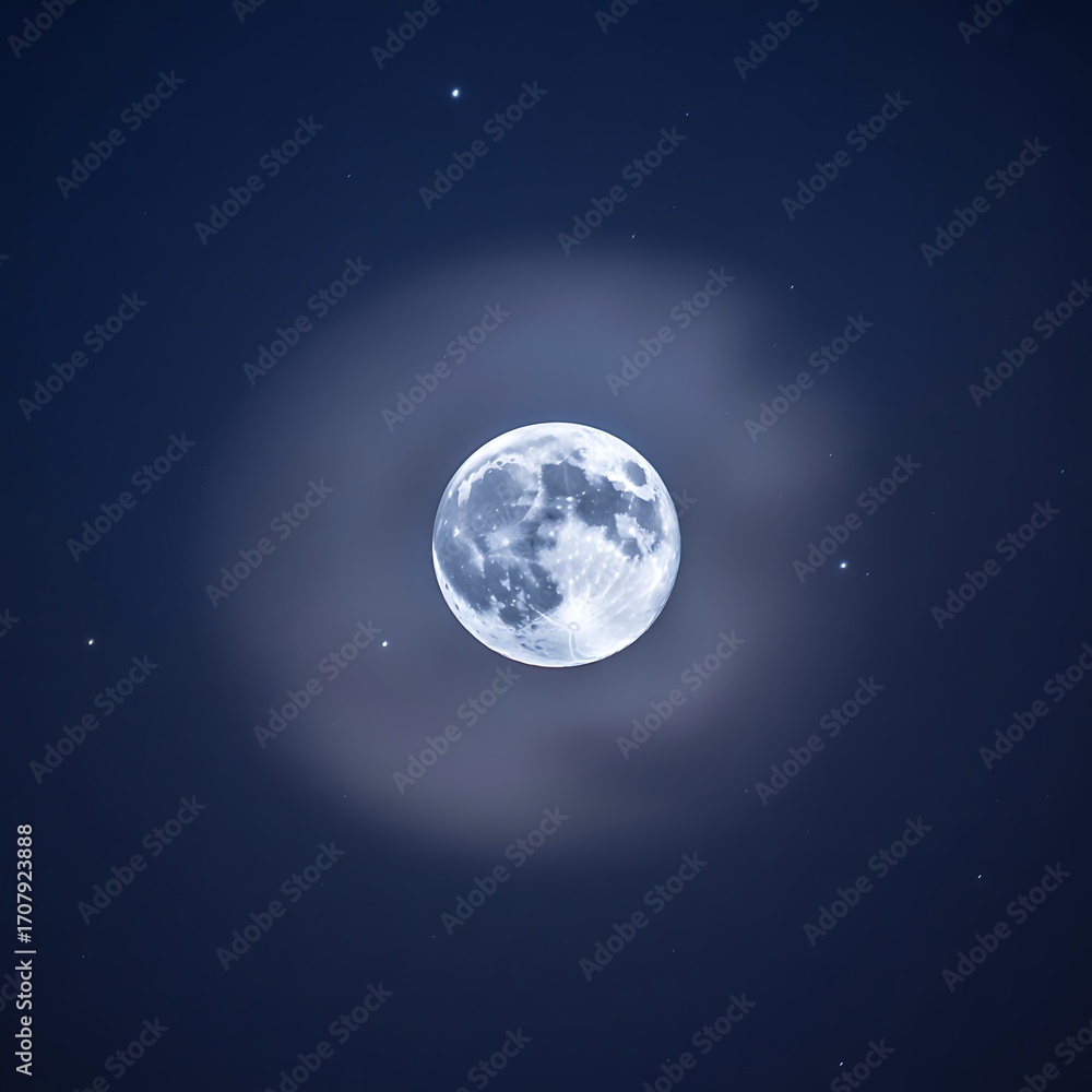 Obraz premium Full moon with halo in dark night sky