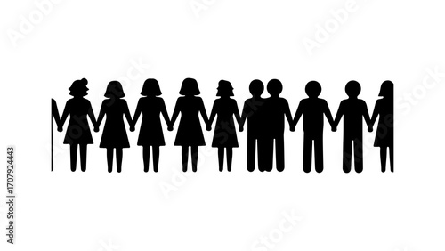 People holding hands in a line with transparent background
