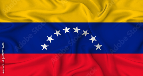 Realistic Venezuela flag waving. Close up of flag of Venezuela with cloth texture