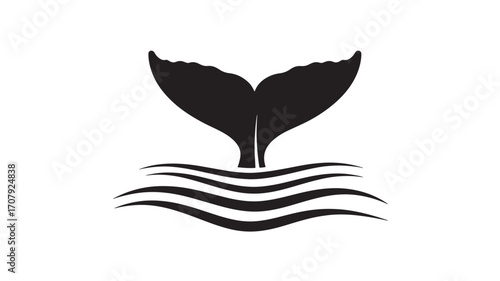 Whale Tail Ocean Logo Black and White Vector Illustration