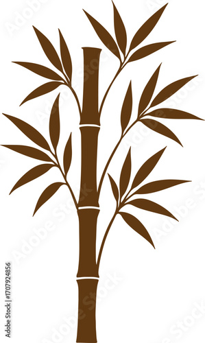 Stylized illustration of a brown bamboo stalk with delicate leaves against a white background