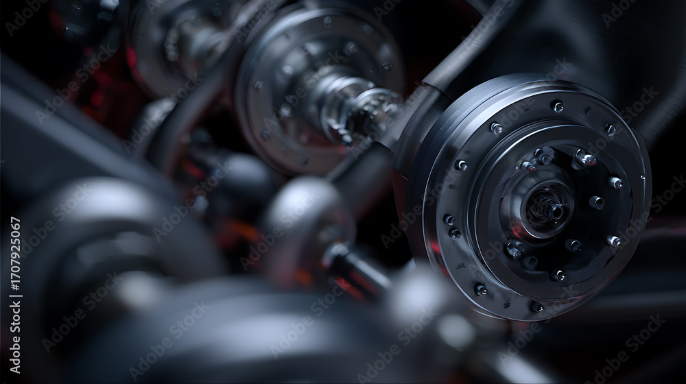 Naklejka premium Close-up view of mechanical components in a complex industrial machine