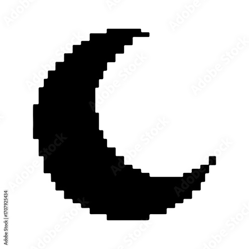Pixelated crescent moon with transparent background