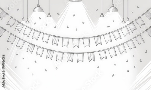 Decorative Bunting Flags Hanging Under Lights for Celebration or Party