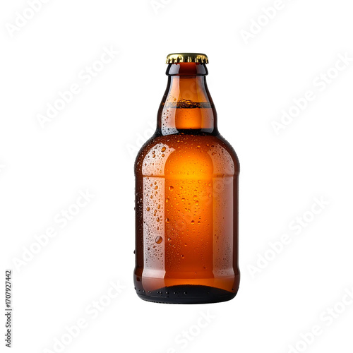  brown bottle of beer with fresh water drops isolated on white or transparent png