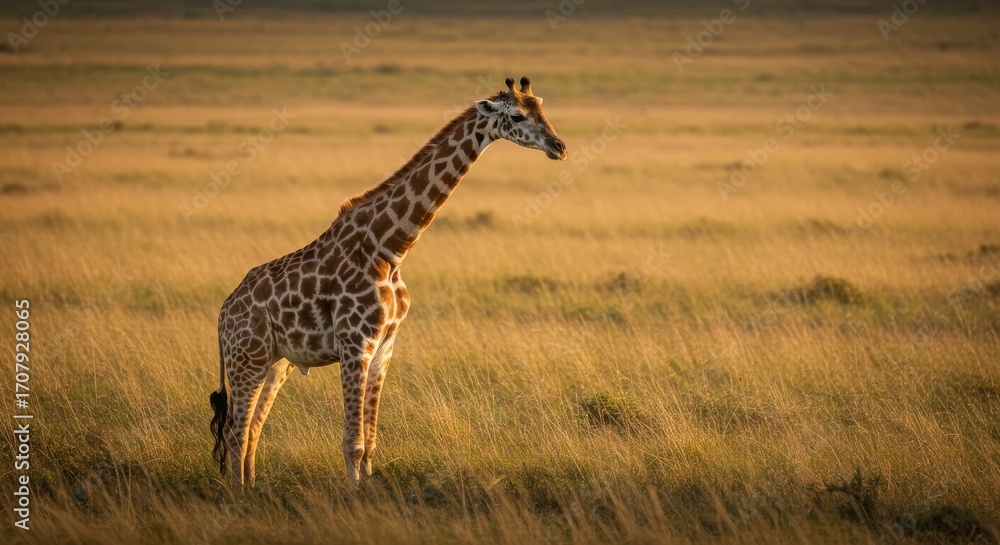 Obraz premium Graceful Giraffe Standing Tall in the Golden African Savannah at Sunset