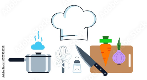 Cooking Utensils and Ingredients Preparation.