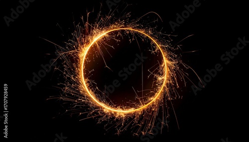 A ring of fire sparks glows brightly against a dark background, creating a dazzling circular effect