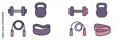 Collection of essential fitness equipment including dumbbells, kettlebells, jump ropes, and resistance bands for home workouts
