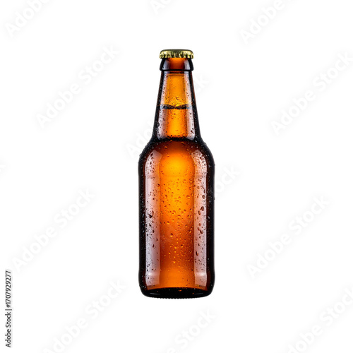  brown bottle of beer with fresh water drops isolated on white or transparent png 