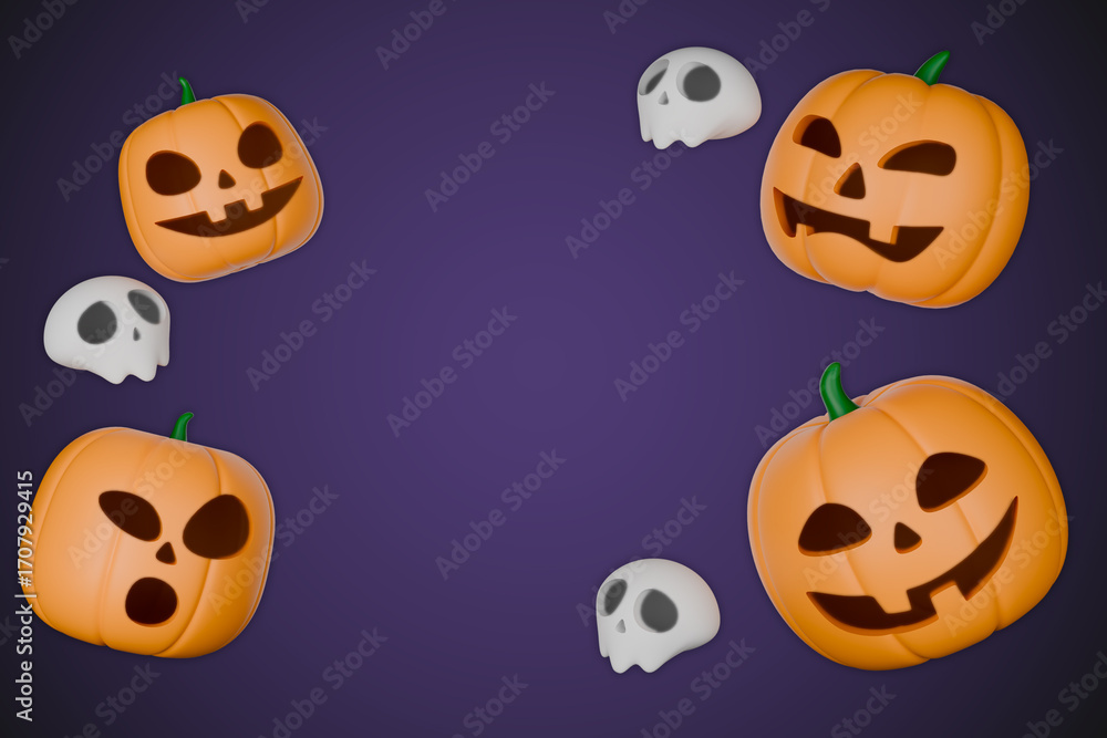 Fototapeta premium Halloween pumpkins with faces and ghost faces