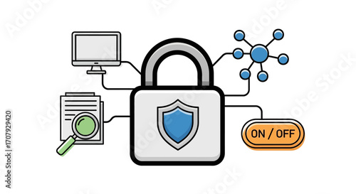 Digital Security and Data Protection Concept with Padlock and Connected Devices.