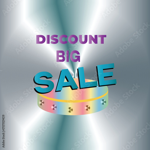 Big Sale Discount Announcement with 3D Text on Metallic Gradient Background promotion offer