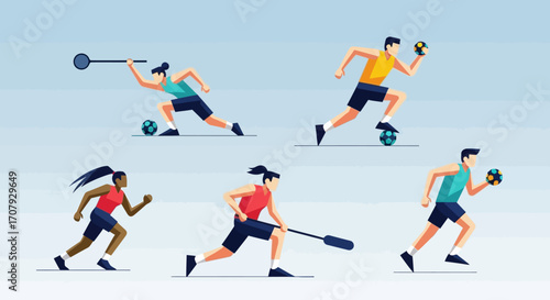 Diverse Athletes Engaged in Dynamic Sports Activities.